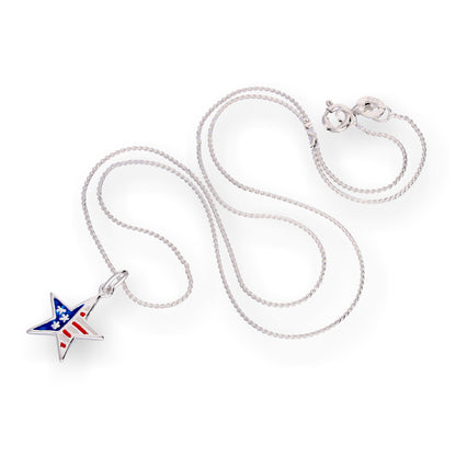 Sterling Silver & Enamel American Flag Star Pendant Necklace 16 - 22 Inches
