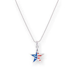 Sterling Silver & Enamel American Flag Star Pendant Necklace 14 - 28 Inches