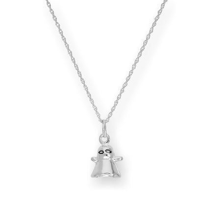 Sterling Silver Spooky Ghost Pendant Necklace 16 - 22 Inches