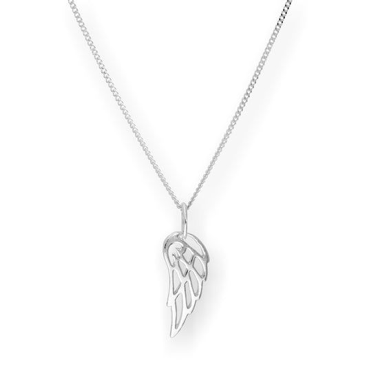 Sterling Silver Open Angel Wing Pendant Necklace 16 - 22 Inches