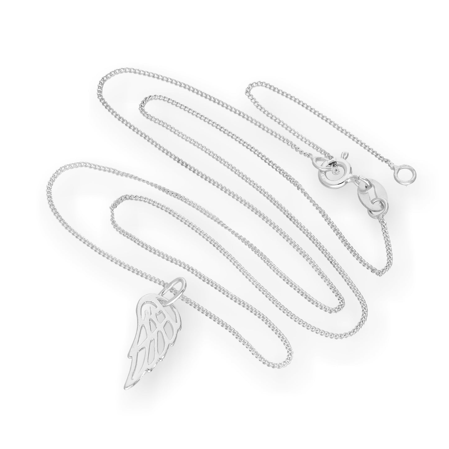 Sterling Silver Open Angel Wing Pendant Necklace 16 - 22 Inches