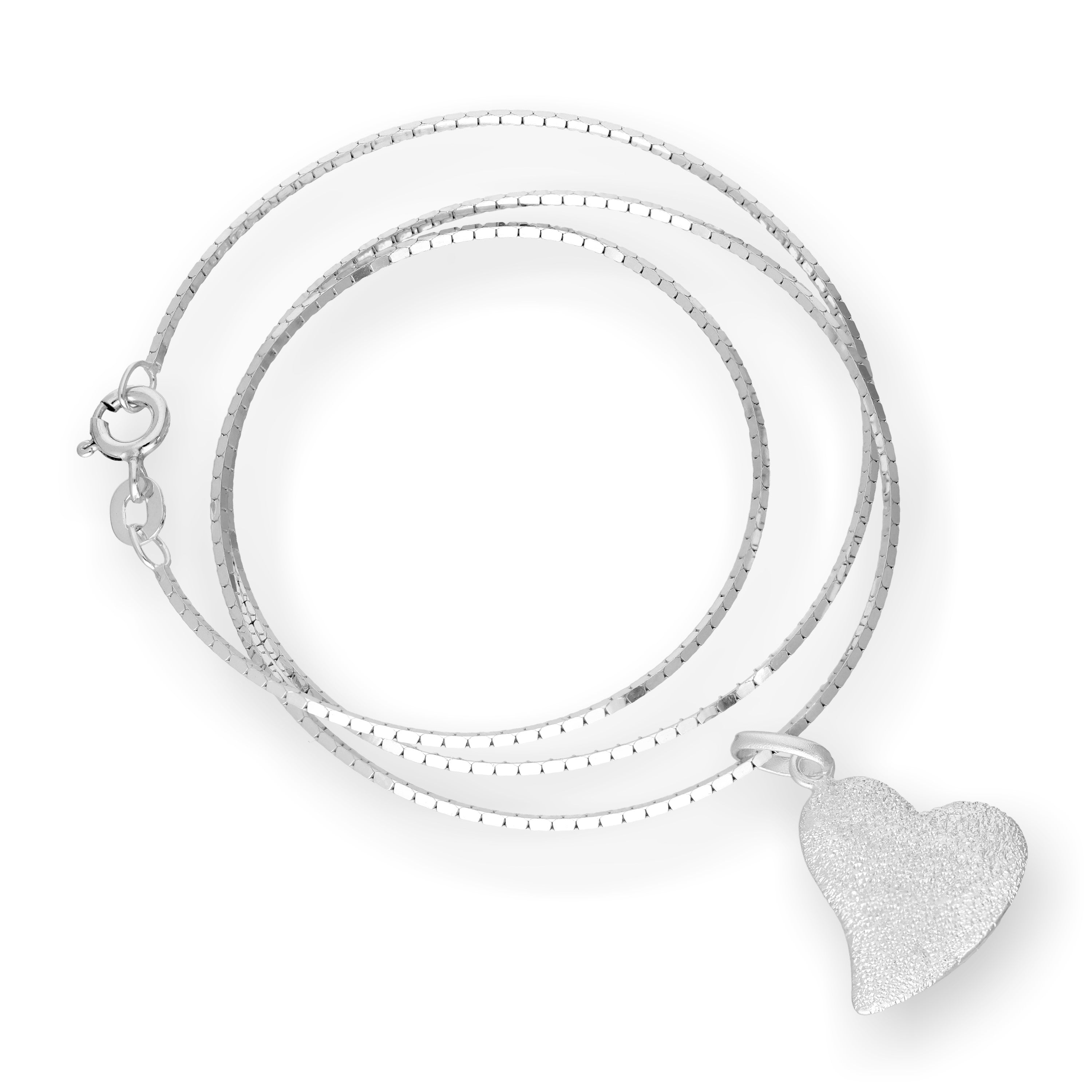 Sterling Silver Frosted Heart Pendant Necklace 16 - 22 Inches