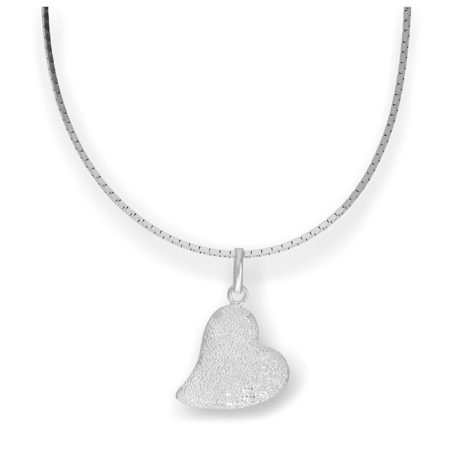 Sterling Silver Frosted Heart Pendant Necklace 16 - 22 Inches