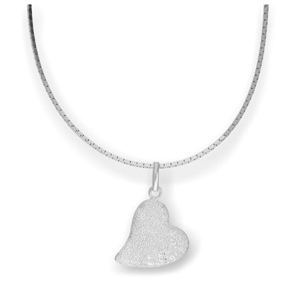 Sterling Silver Frosted Heart Pendant Necklace 16 - 22 Inches