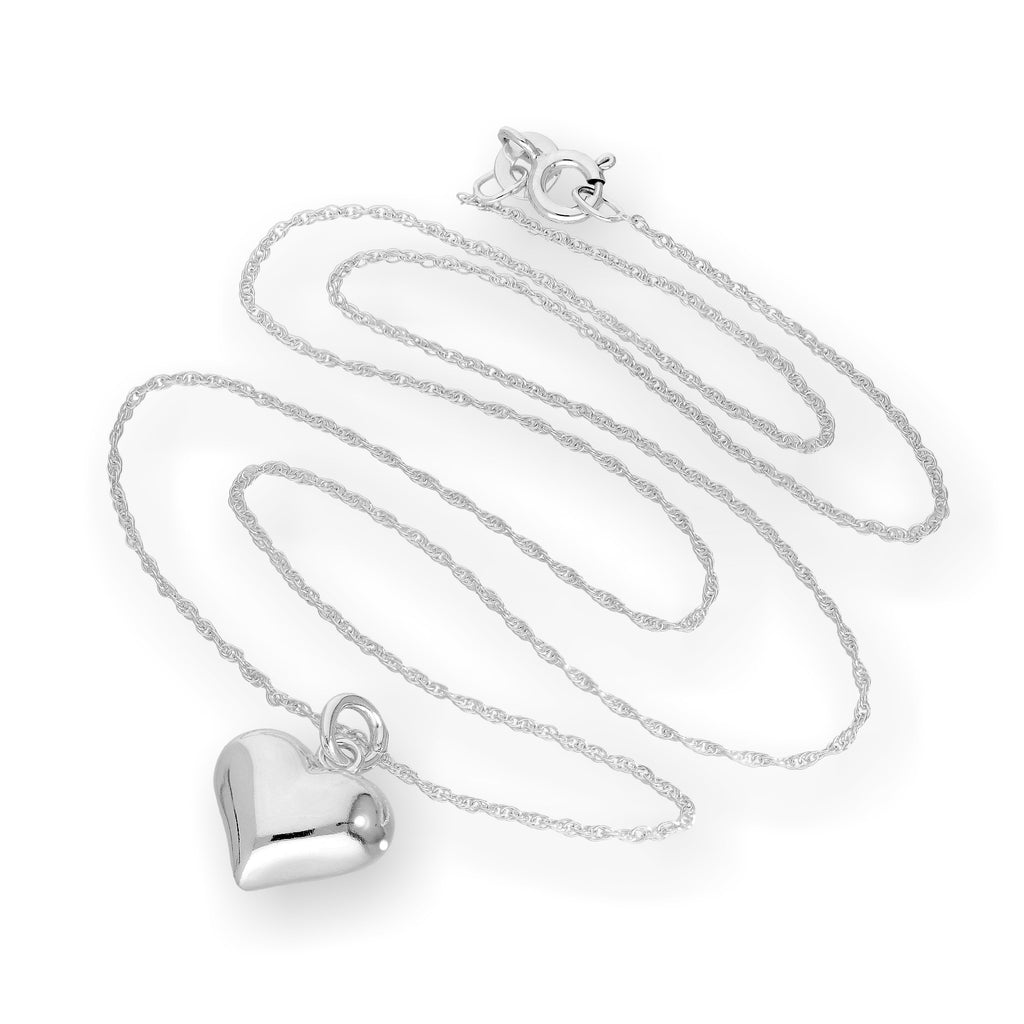 Sterling Silver Puffed Heart Pendant Necklace 16 - 22 Inches
