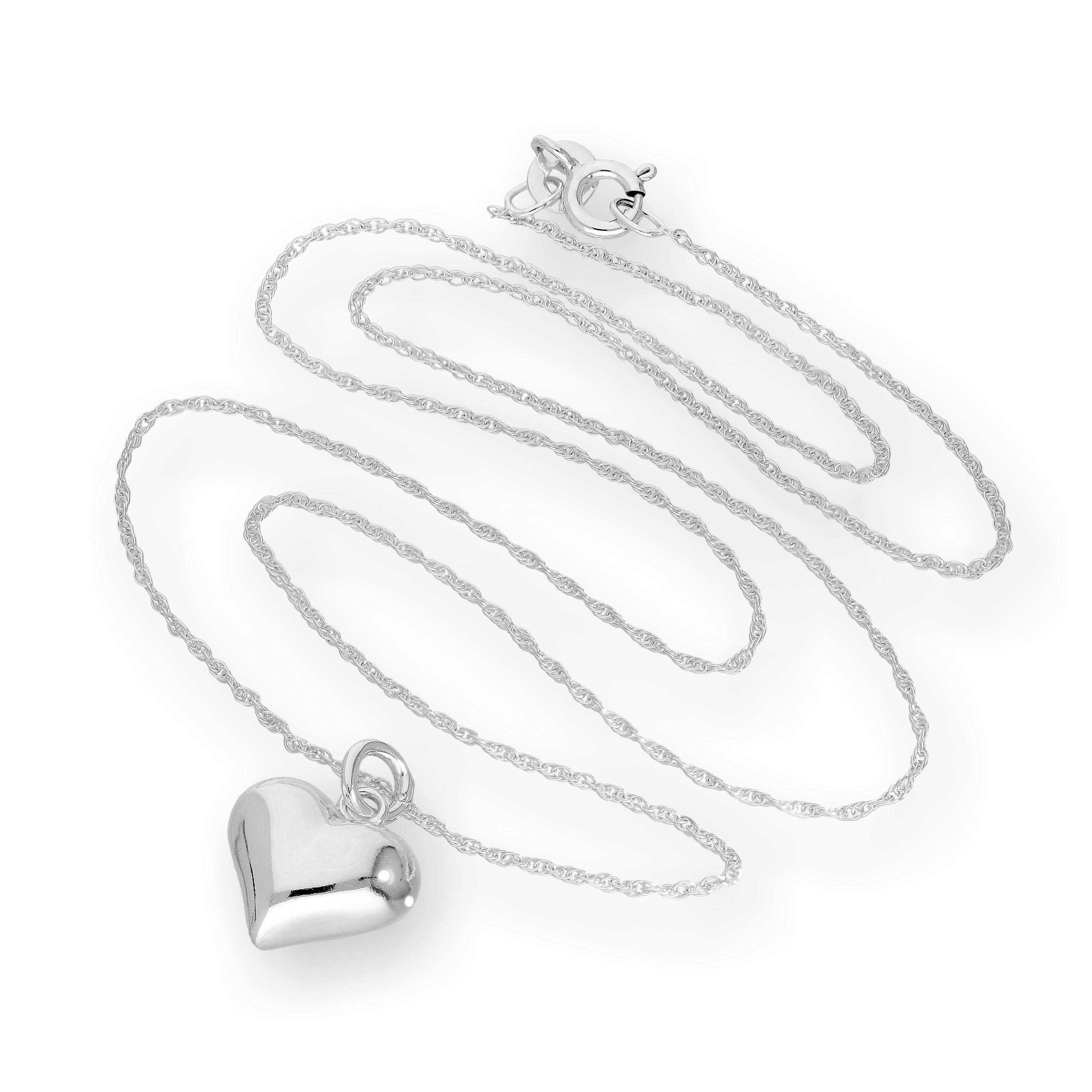 Sterling Silver Puffed Heart Pendant Necklace 16 - 22 Inches