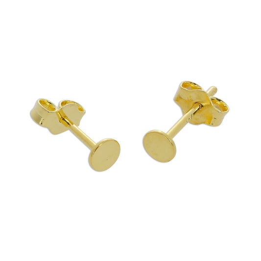 Gold Plated Sterling Silver Flat Circle Stud Earrings