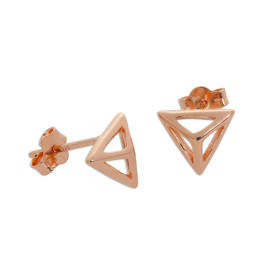 Rose Gold Plated Sterling Silver Open Pyramid Stud Earrings