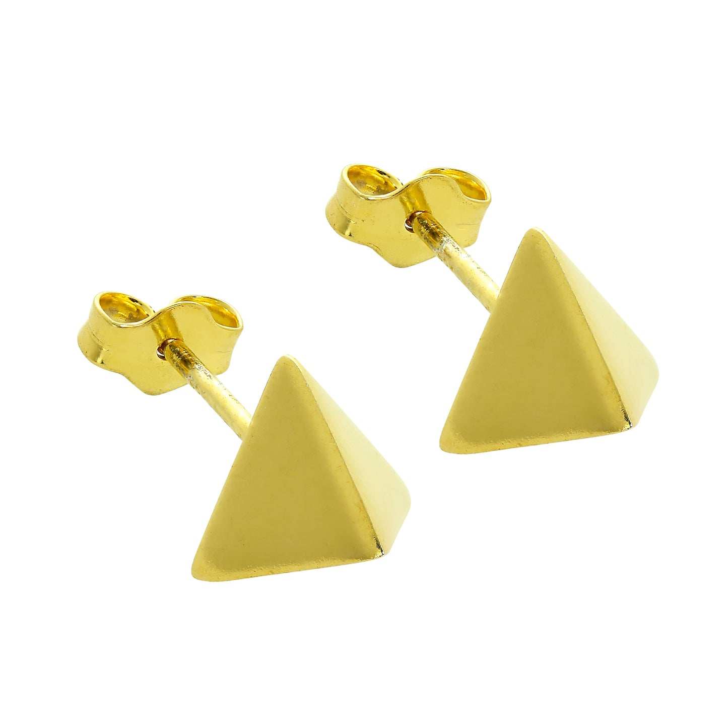 Gold Plated Sterling Silver Golden Pyramid Stud Earrings