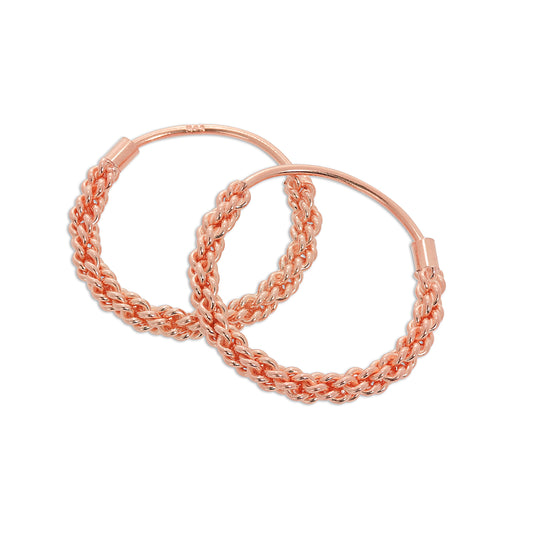 Rose Gold Plated Sterling Silver Rope Hoop Earrings