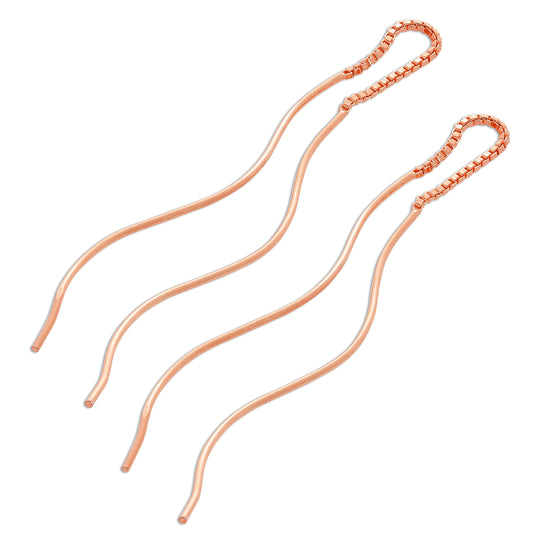 Rose Gold Plated Sterling Silver Wave Pull Through Earrings