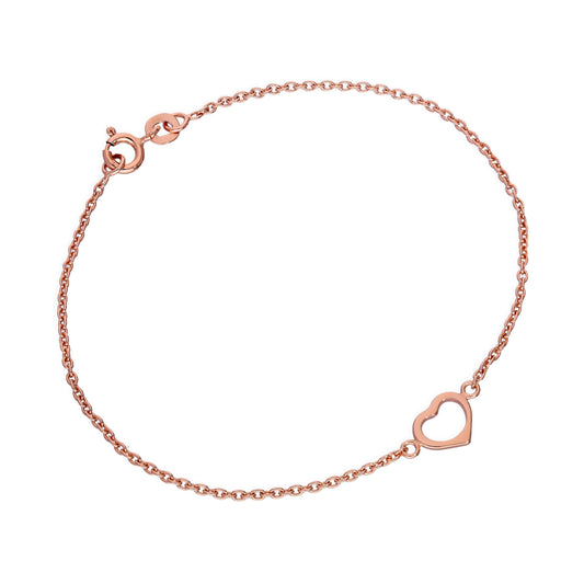 Rose Gold Plated Sterling Silver 7 Inch Heart Bracelet