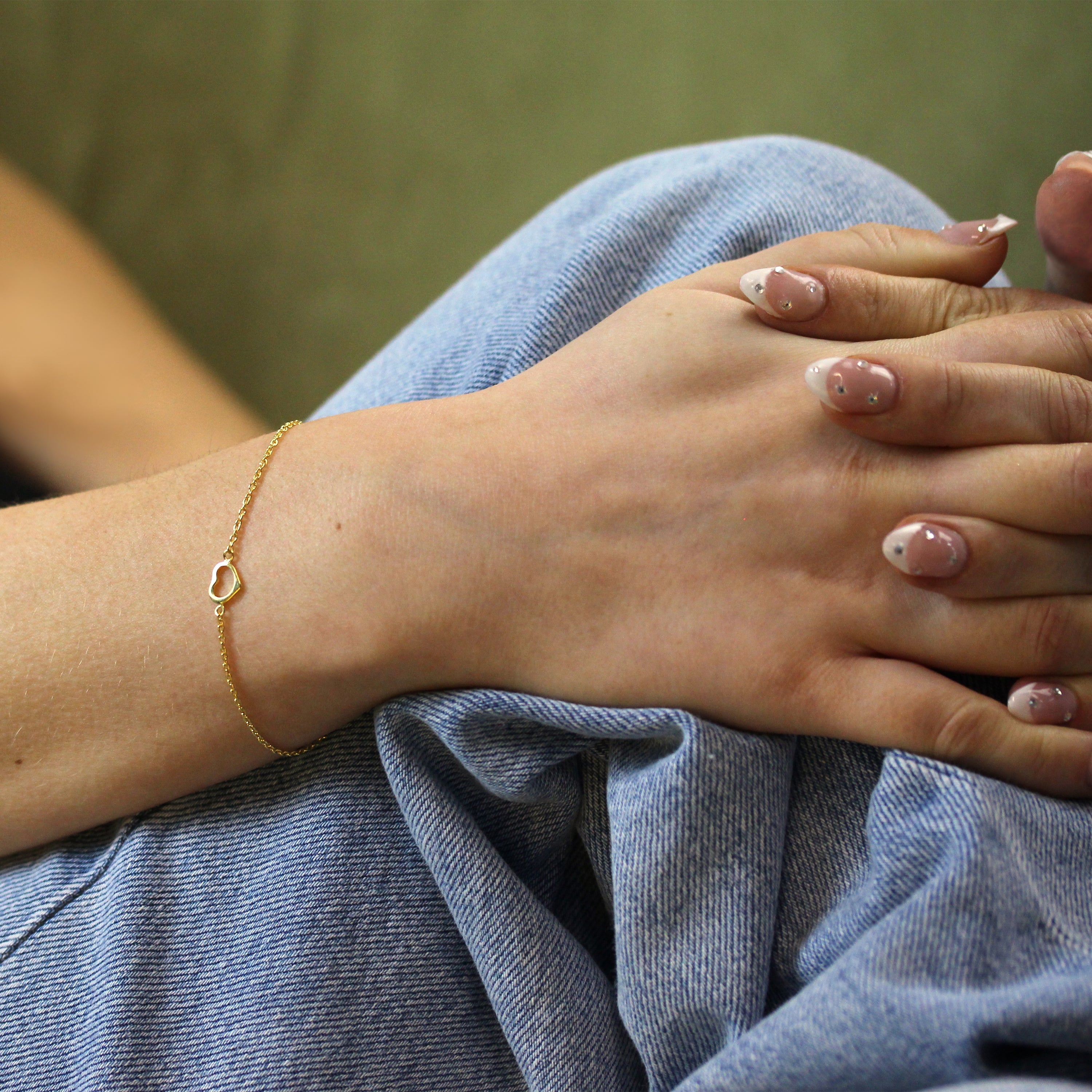 Gold Plated Sterling Silver 7 Inch Heart Bracelet