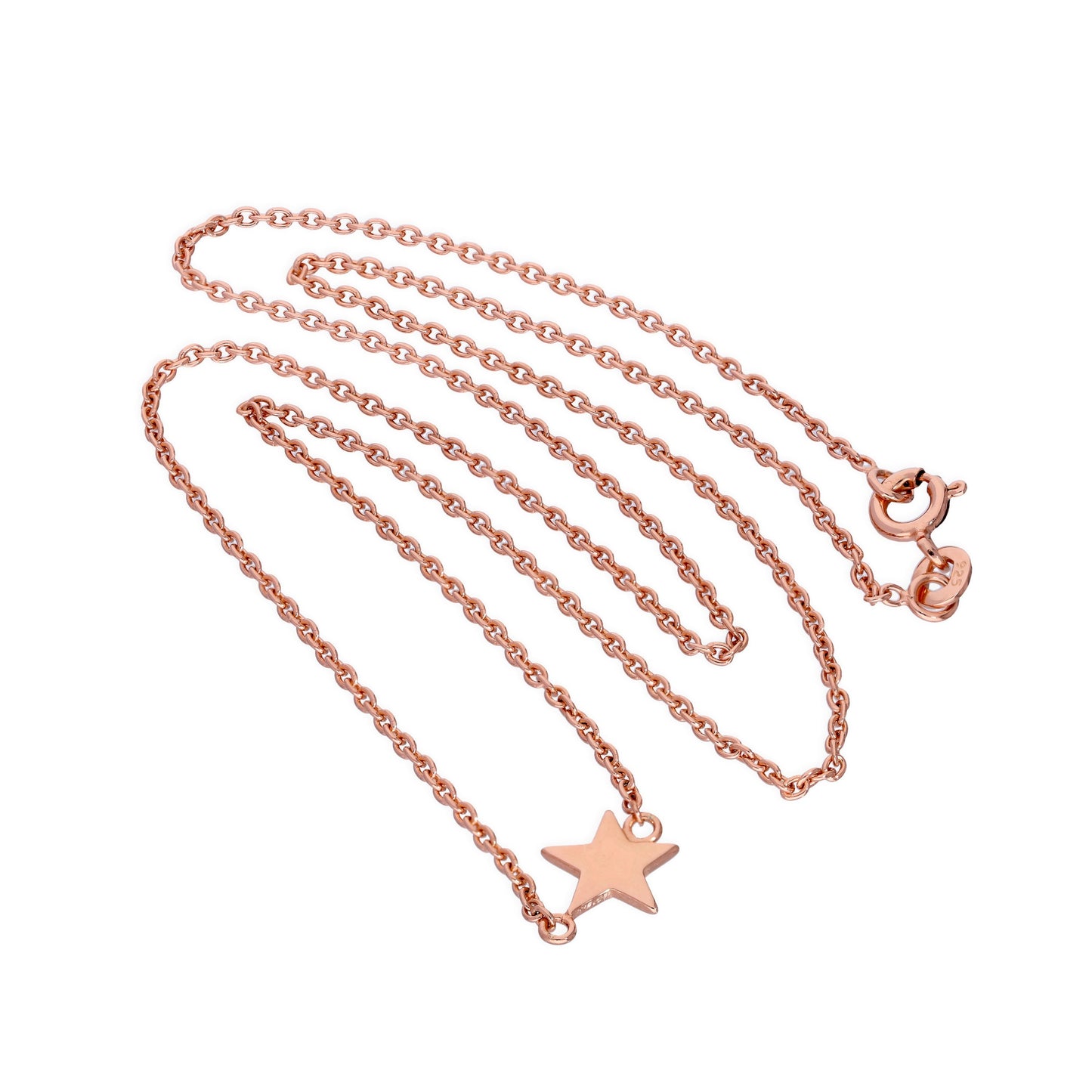 Rose Gold Plated Sterling Silver Star Pendant on 18 Inch Chain