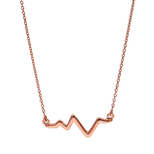 Rose Gold Plated Sterling Silver Heartbeat Pendant on 18 Inch Chain