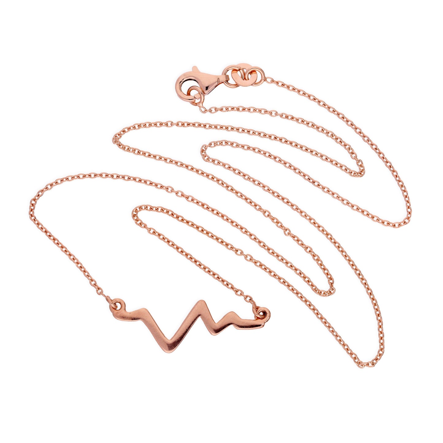 Rose Gold Plated Sterling Silver Heartbeat Pendant on 18 Inch Chain