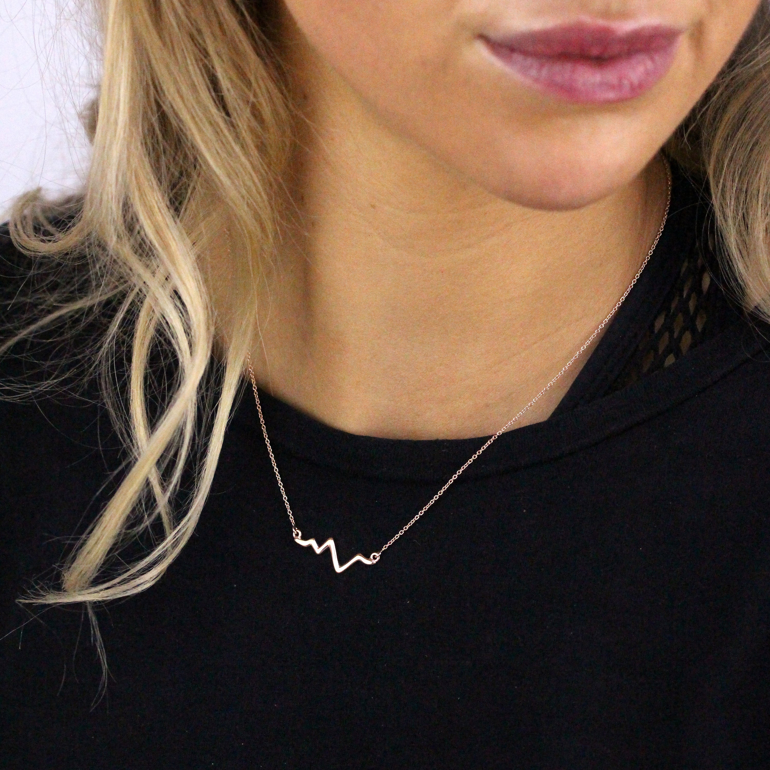Rose Gold Plated Sterling Silver Heartbeat Pendant on 18 Inch Chain