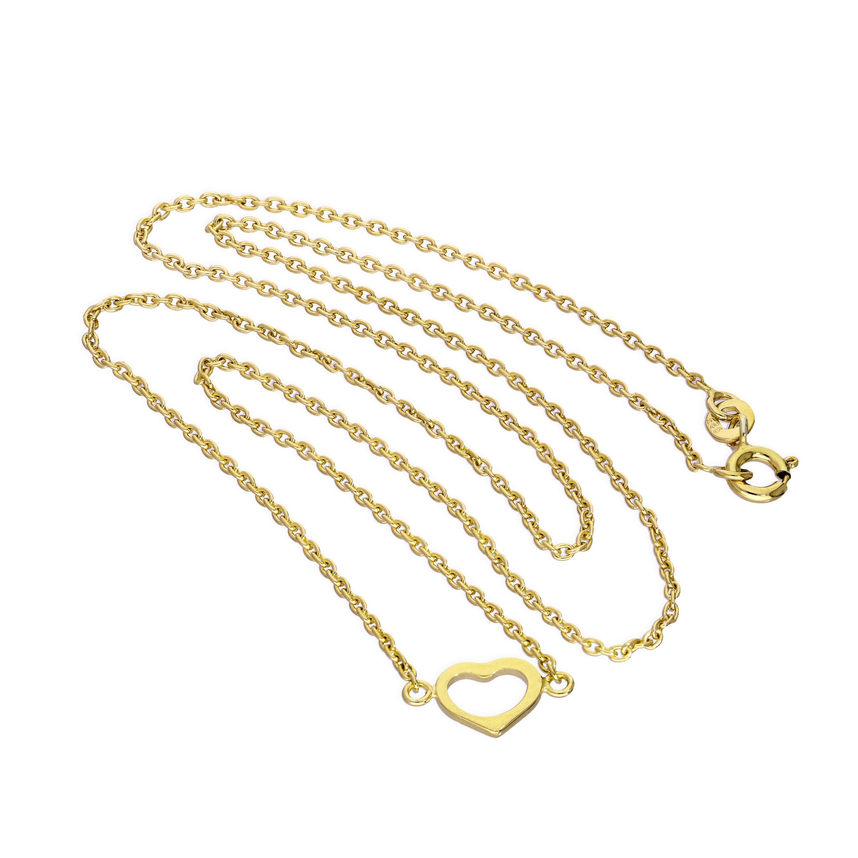 Gold Plated Sterling Silver Heart Outline 18 Inch Necklace