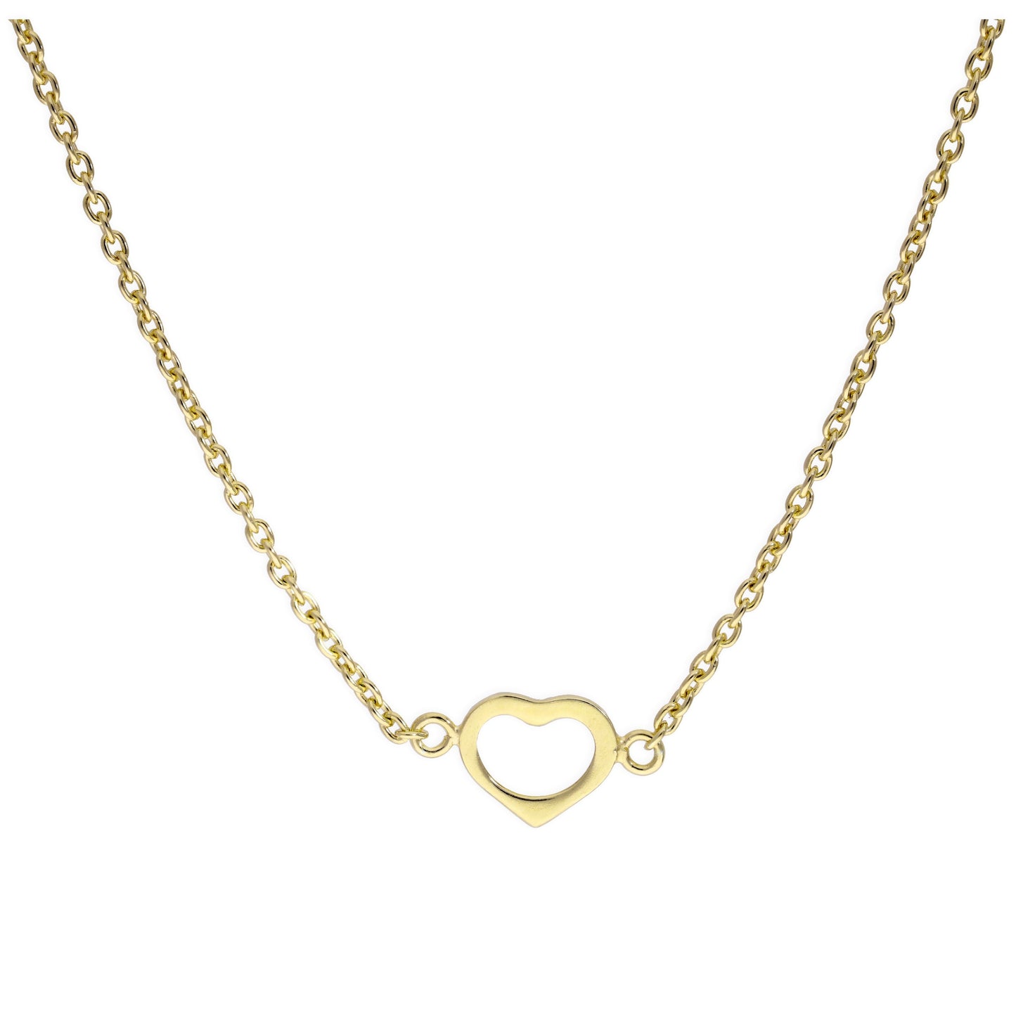 Gold Plated Sterling Silver Heart Outline 18 Inch Necklace