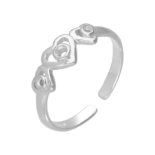 Sterling Silver Triple Hearts Adjustable Toe Ring - jewellerybox