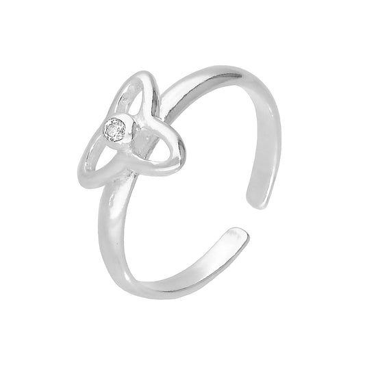 Sterling Silver & Clear CZ Crystal Triquetra Adjustable Toe Ring