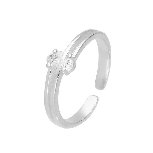 Sterling Silver & Double Clear CZ Crystal Adjustable Toe Ring