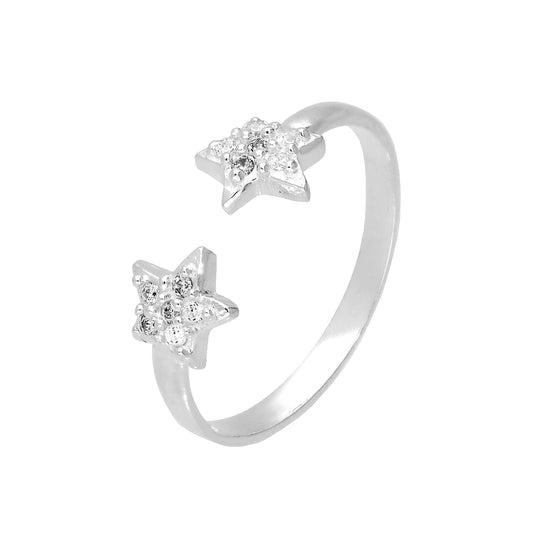 Sterling Silver & Clear CZ Crystal Starfish Adjustable Toe Ring