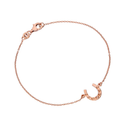 Rose Gold Plated Sterling Silver Lucky Horseshoe 7 Inch Bracelet