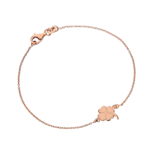 Rose Gold Plated Sterling Silver Four Leaf Clover 7 Inch Bracelet