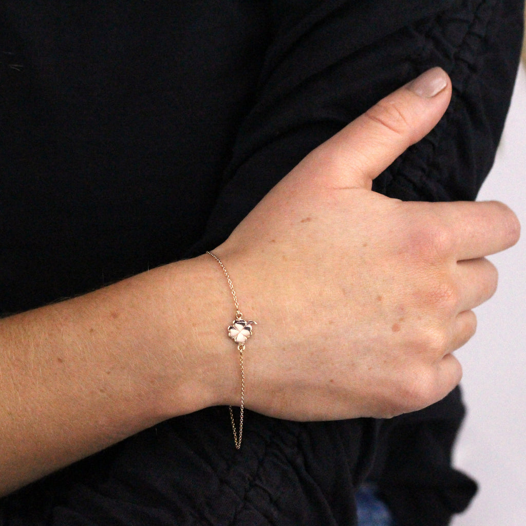 Rose Gold Plated Sterling Silver Four Leaf Clover 7 Inch Bracelet