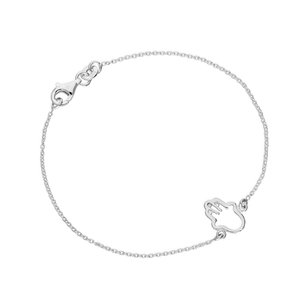 Sterling Silver Hamsa Hand 7 Inch Bracelet