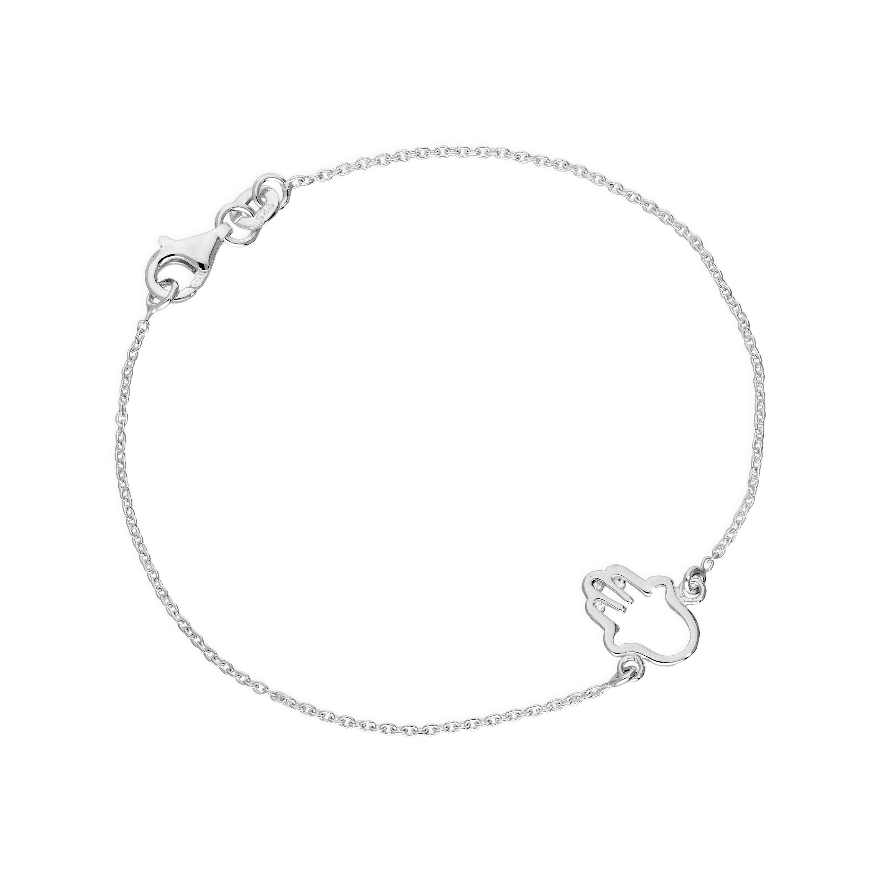 Sterling Silver Hamsa Hand 7 Inch Bracelet