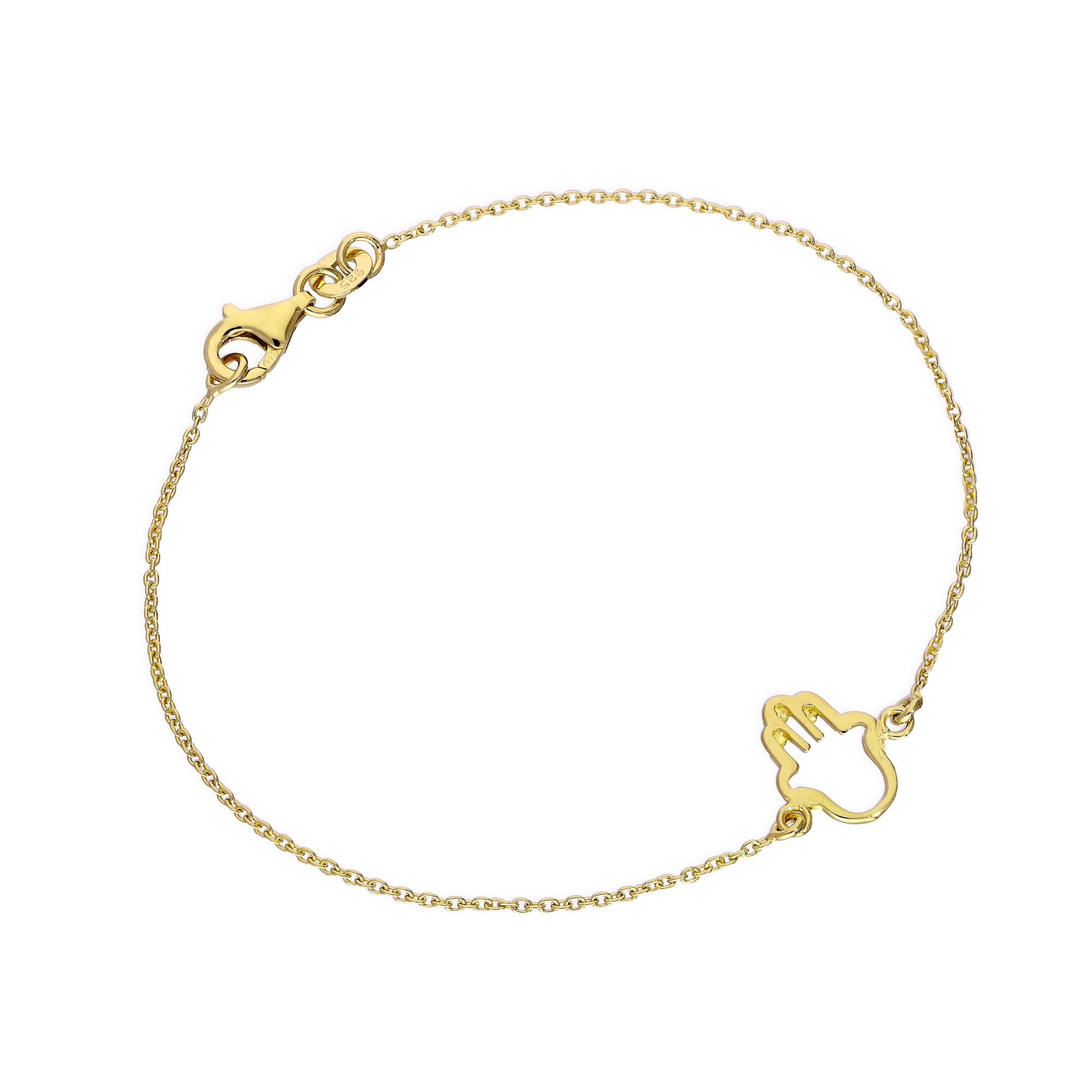 Gold Plated Sterling Silver Hamsa Hand 7 Inch Bracelet