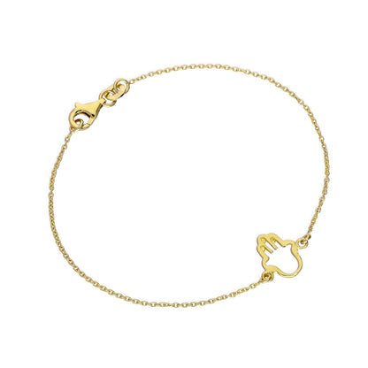 Gold Plated Sterling Silver Hamsa Hand 7 Inch Bracelet