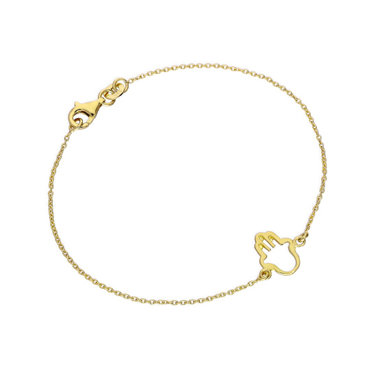 Gold Plated Sterling Silver Hamsa Hand 7 Inch Bracelet