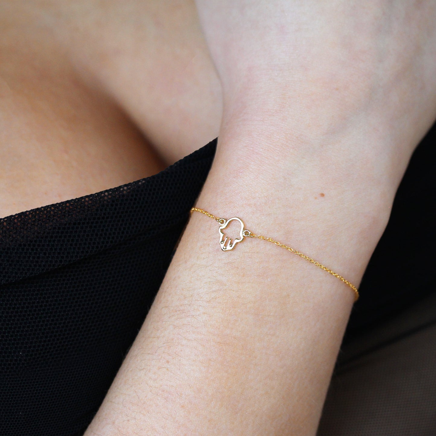 Gold Plated Sterling Silver Hamsa Hand 7 Inch Bracelet