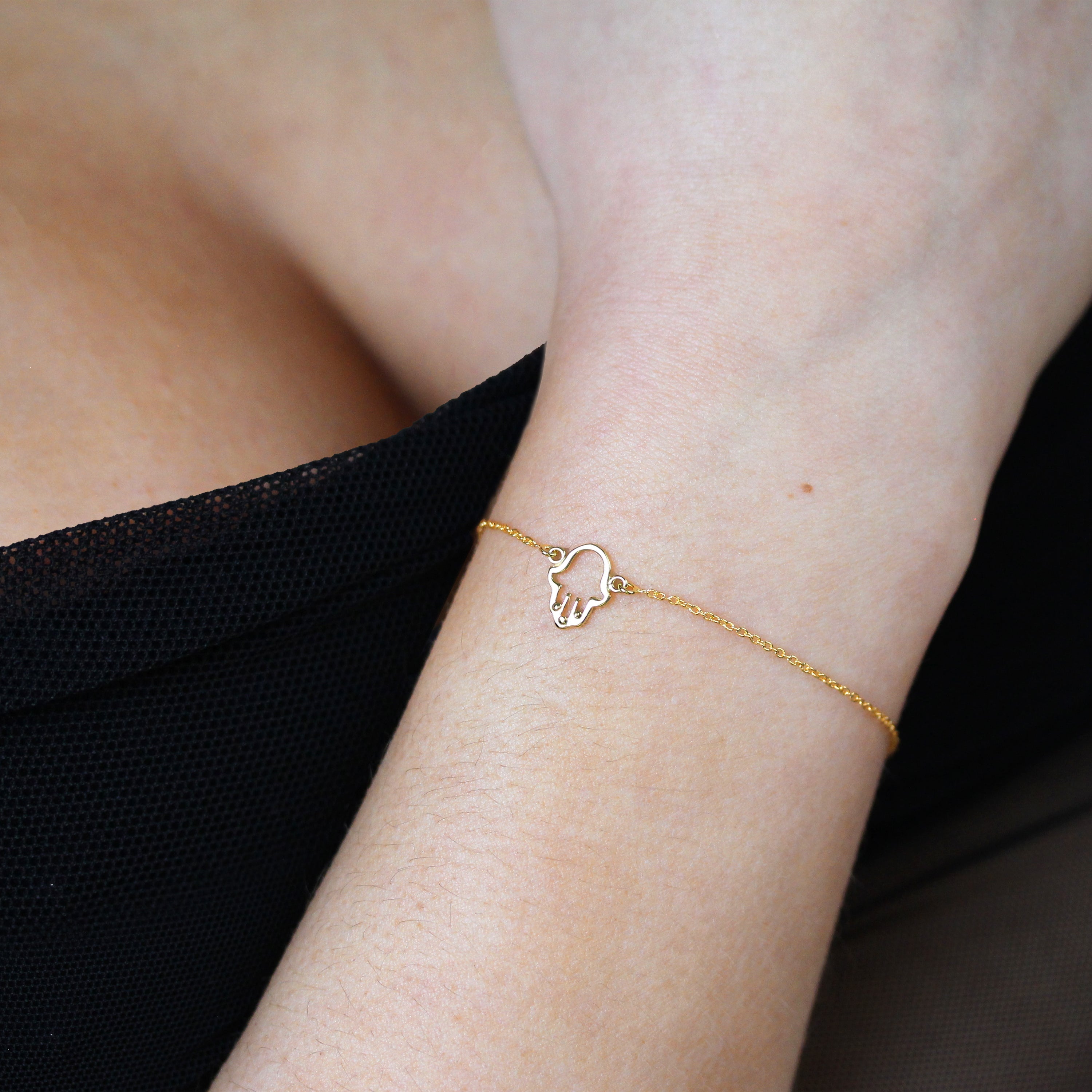 Gold Plated Sterling Silver Hamsa Hand 7 Inch Bracelet