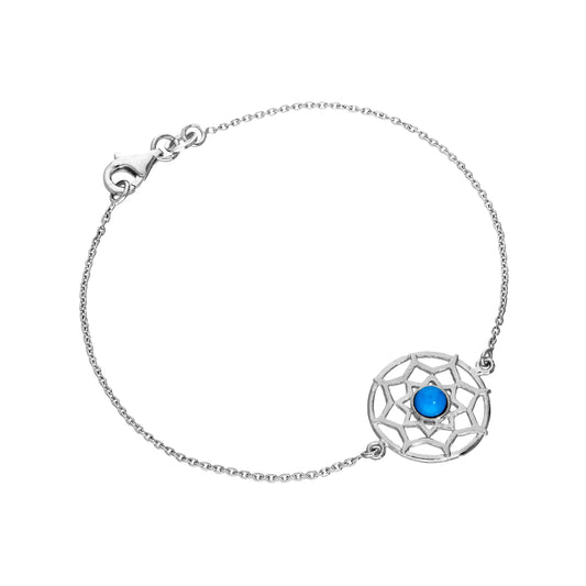 Sterling Silver & Blue Enamel Dreamcatcher Bracelet 7 Inches