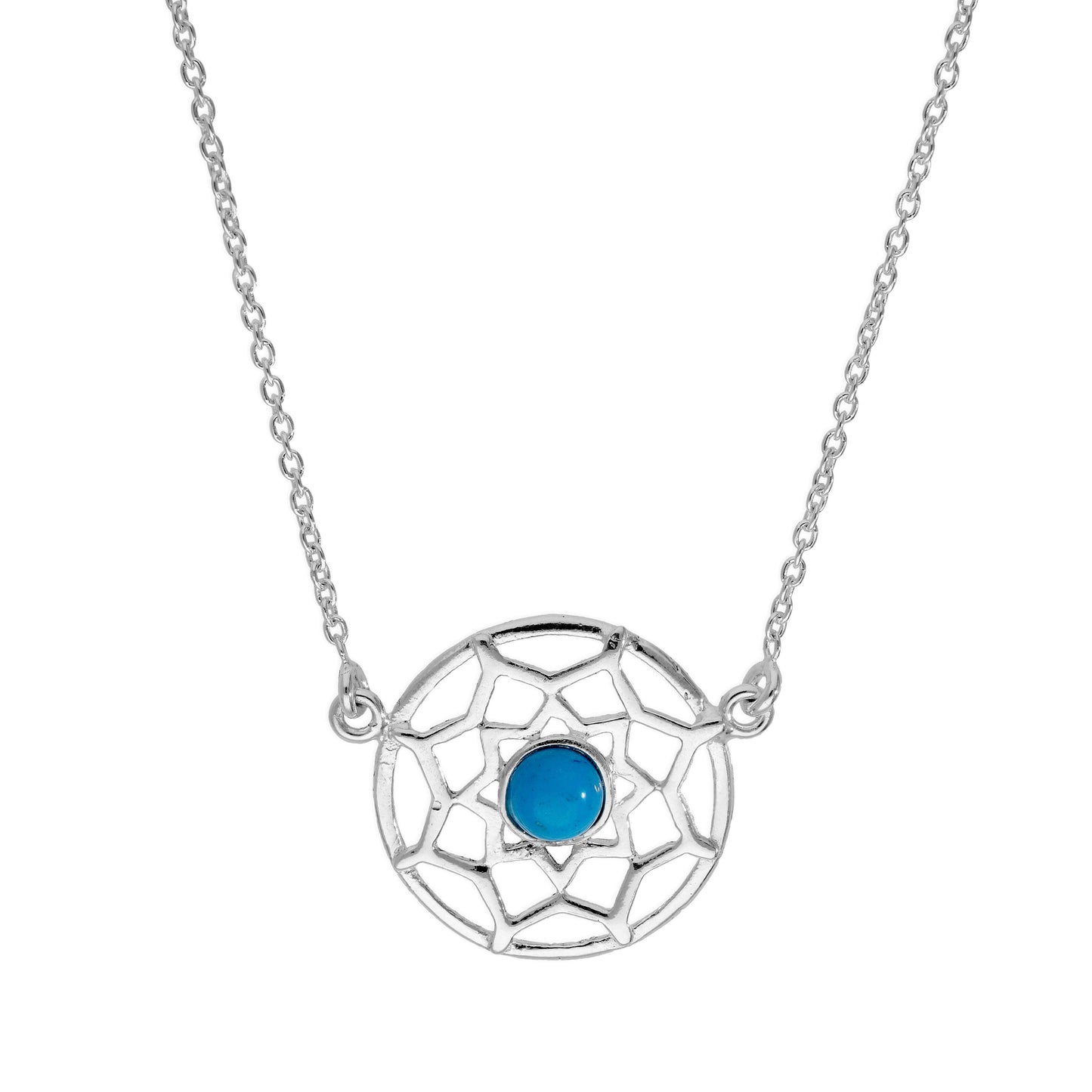 Sterling Silver & Blue Enamel Dreamcatcher Necklace w 18 Inch Chain