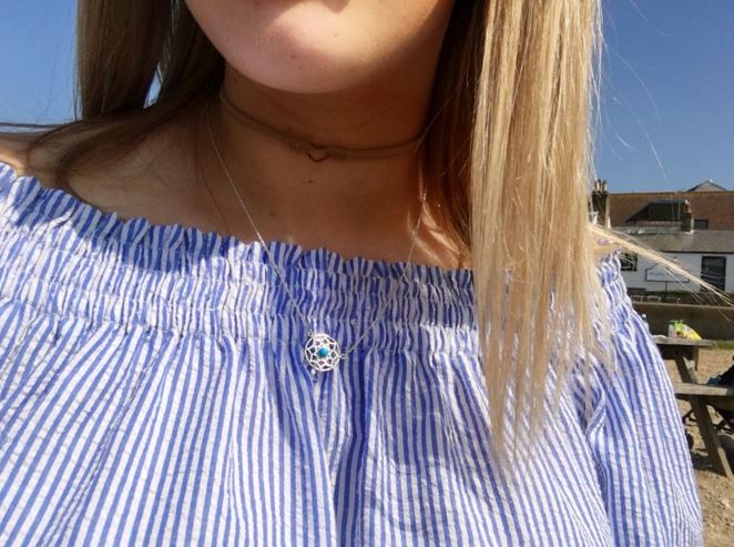Sterling Silver & Blue Enamel Dreamcatcher Necklace w 18 Inch Chain