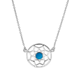 Sterling Silver & Blue Enamel Dreamcatcher Necklace w 18 Inch Chain