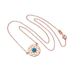Rose Gold Plated Sterling Silver & Blue Enamel Dreamcatcher Necklace w 18 Inch Chain