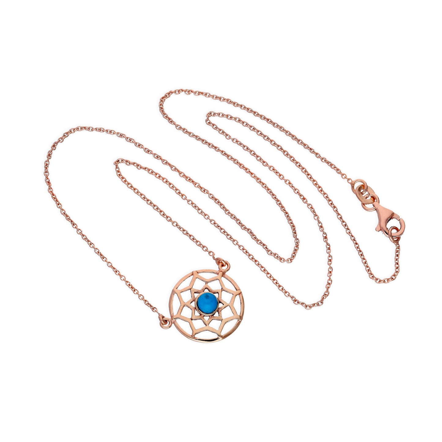 Rosévergoldet Sterlingsilber & Blau Emaille Traumfänger Halskette mit 45,5cm Kette
