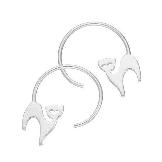Sterling Silver Cat Pull Through Earrings