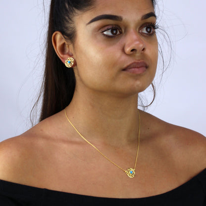 Gold Plated Sterling Silver & Blue Enamel Dreamcatcher Earrings