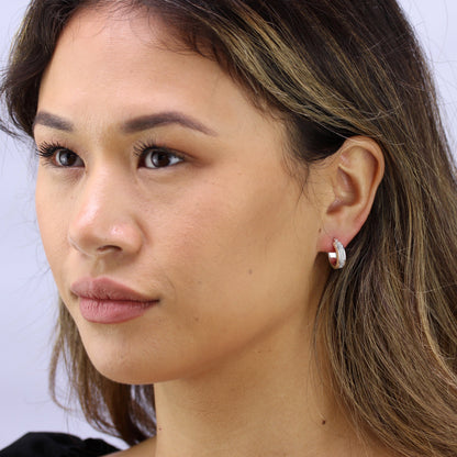 Small Sterling Silver Frosted Hoop Earrings