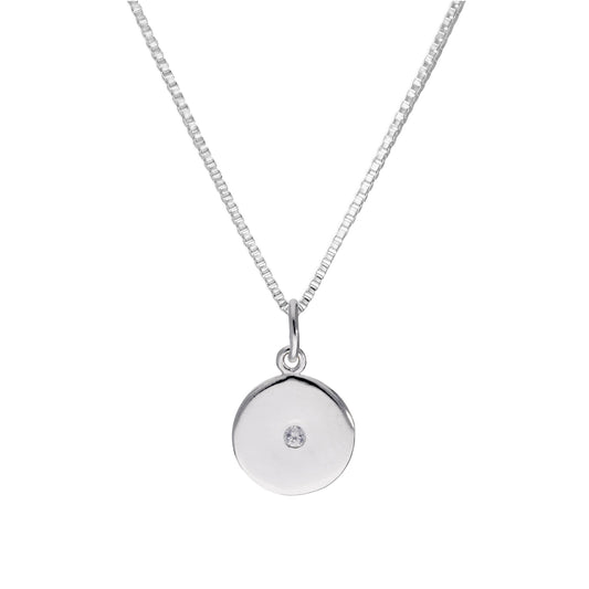 Sterling Silver & Clear CZ Crystal Round Pendant Necklace 14 - 22 Inches