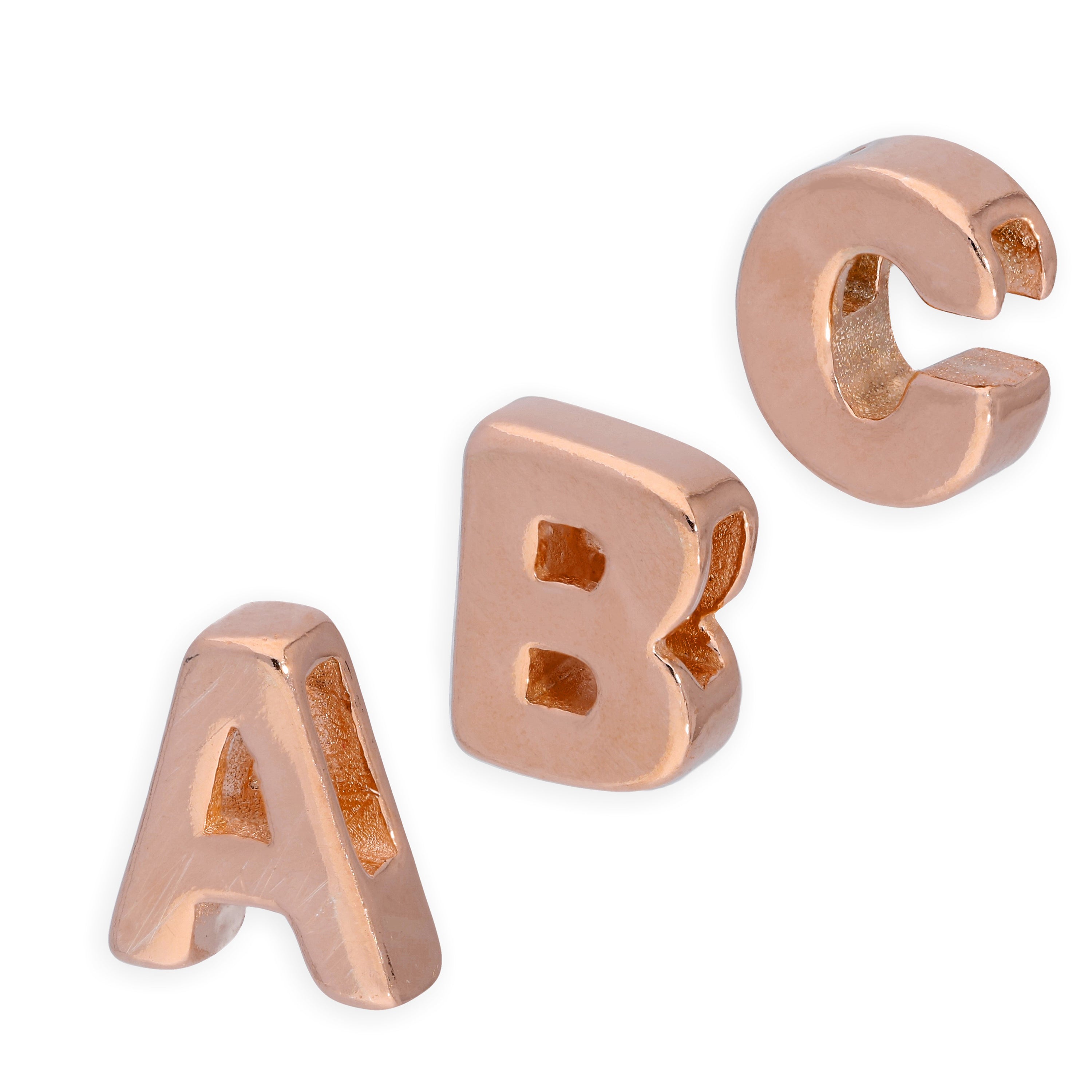 Rose Gold Plated Sterling Silver Alphabet Letter Threader Bead Charm A - Z