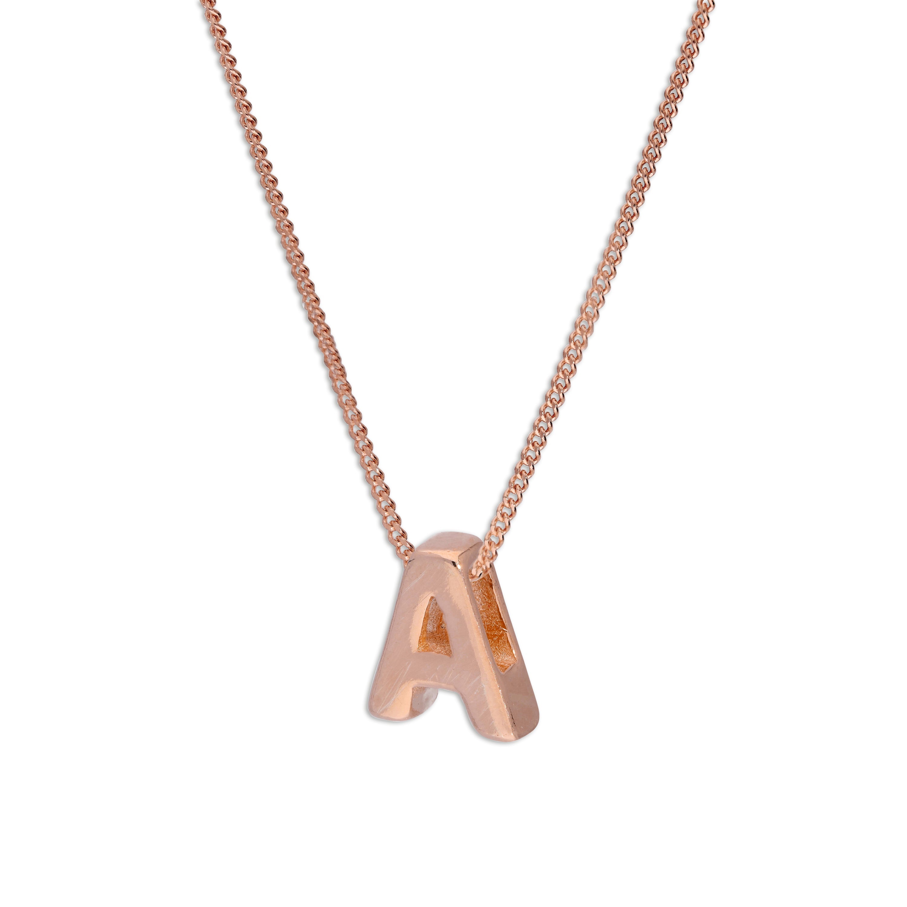 Rose Gold Plated Sterling Silver Letter A Pendant Necklace 14 - 32 Inches