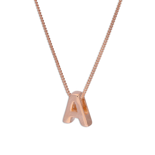 Rose Gold Plated Sterling Silver Letter A Pendant Necklace 14 - 32 Inches